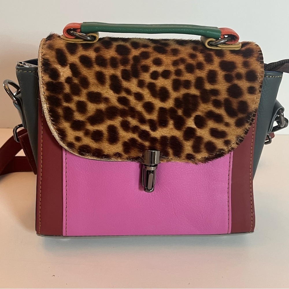 Unique Mixed Media Purse Animal Print Pony Hair Purple Strap Funky Fun